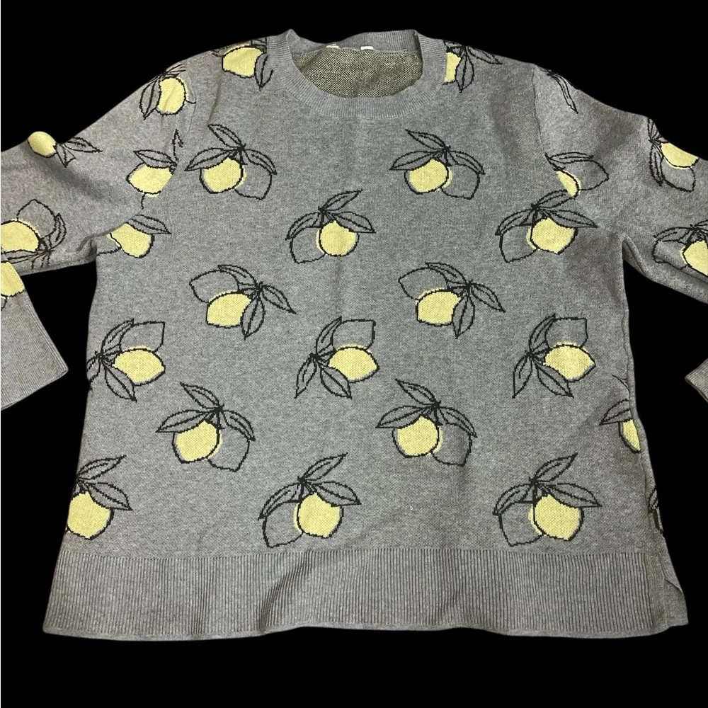 Vintage grey lemon print pull over sweater cottagecore coastal granny novelty - Picture 6 of 6